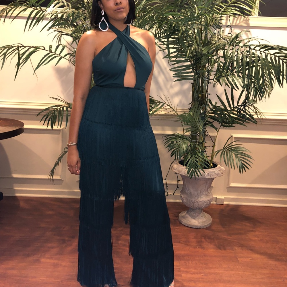 ASOS Design Cross Front Jumpsuit with Fringing